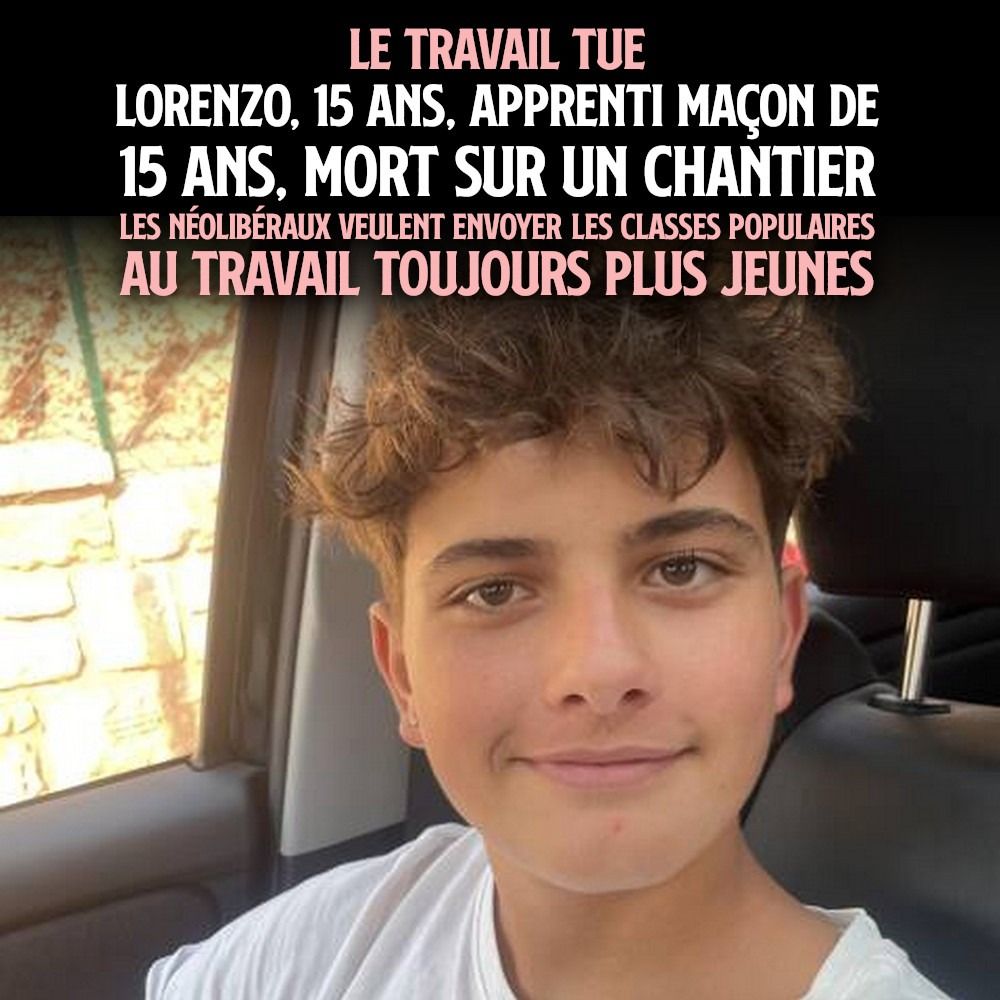 Lorenzo Menardi, apprenti maçon de 15 ans mort au travail.