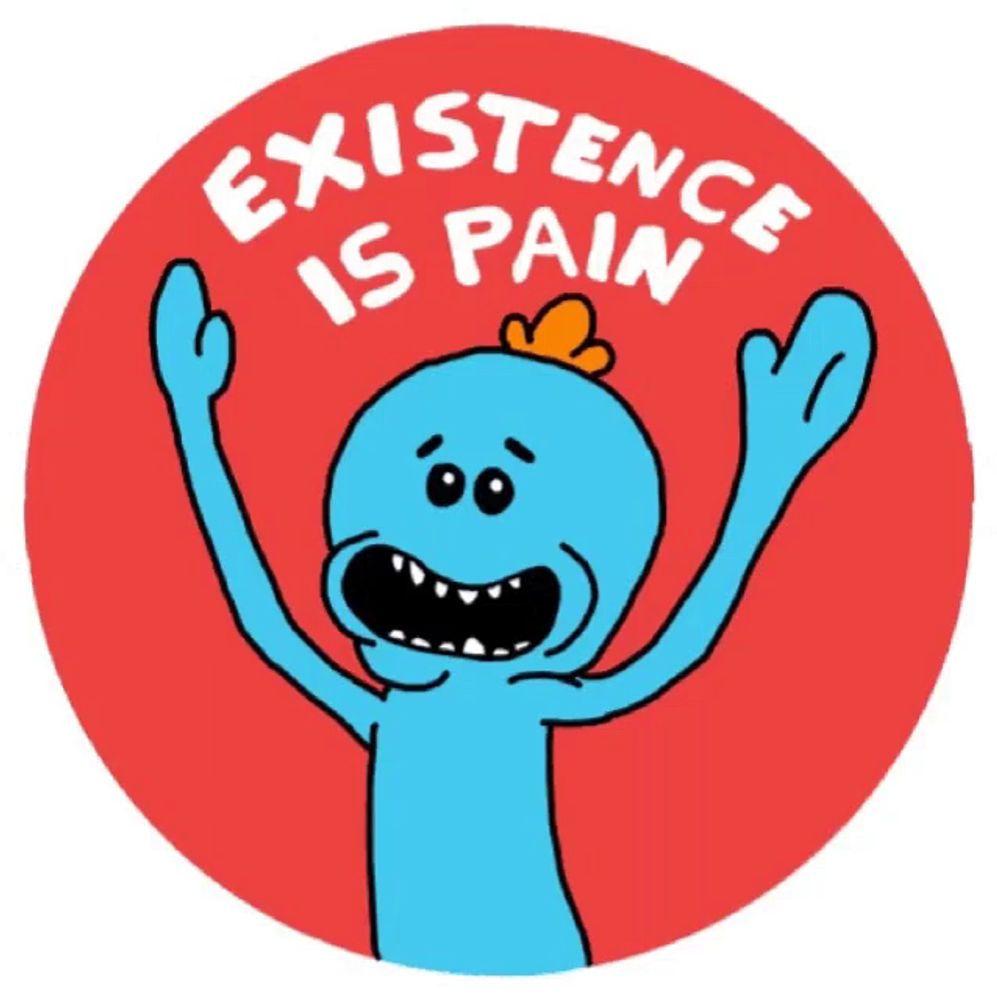 a drawing of a cartoon character with the words existence is pain