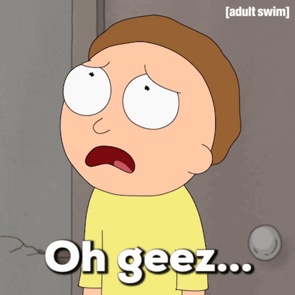 a cartoon character says " oh geez " in front of an adult swim logo