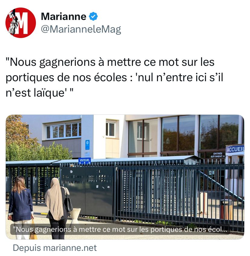 Marianne : "Nous gagnerions à mettre ce mot sur les portiques de nos écoles : 'nul n’entre ici s’il n’est laïque' "