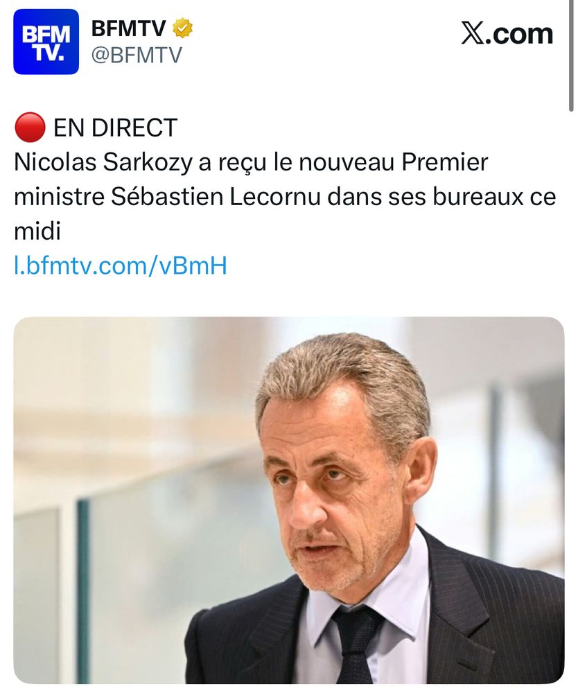 BFM 🔴 EN DIRECT Nicolas Sarkozy a reçu le nouveau Premier ministre Sébastien Lecornu dans ses bureaux ce midi