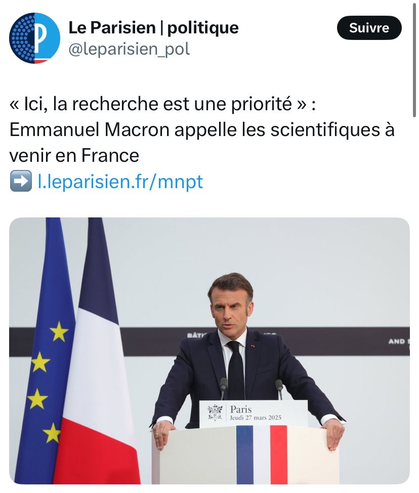 Le Parisien : « Ici, la recherche est une priorité » : Emmanuel Macron appelle les scientifiques à venir en France