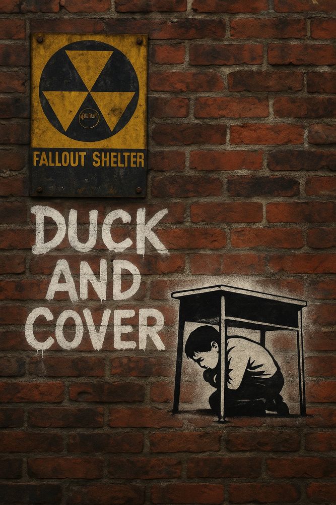 #DuckAndCover #RedAlleyResistance #SimonJesterWasHere #ColdWarVibes #ArtAsWarning #HistoryRepeats