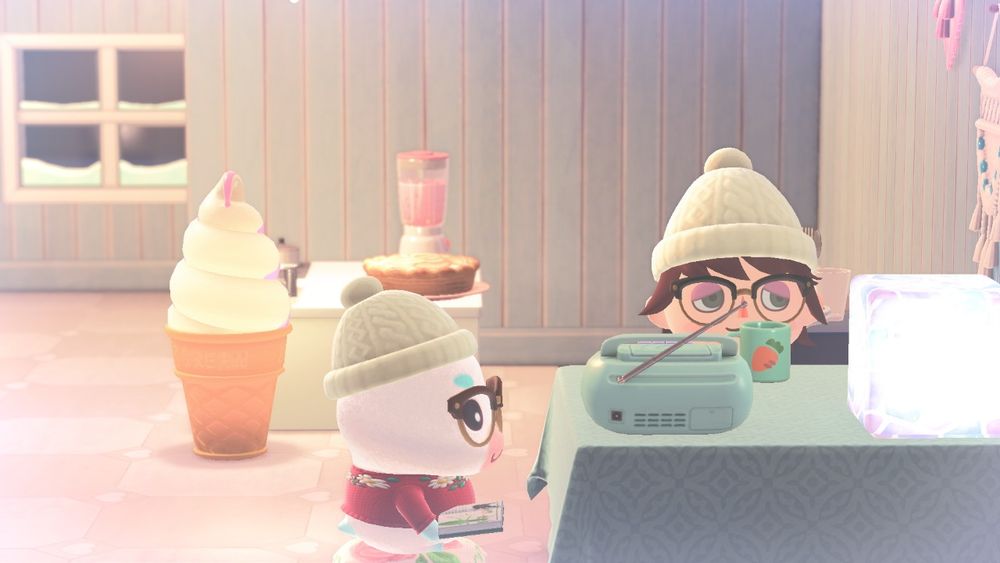 Flurry and the player character sitting at a dining room table