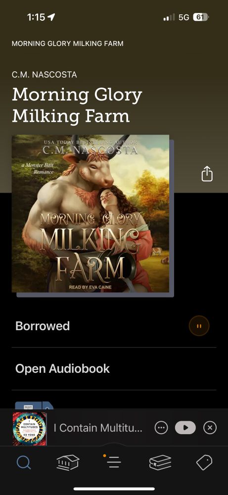 "Morning Glory Milking Farm," an audiobook by C.M. Nacosta, featuring a Minotaur and a woman in the clip art