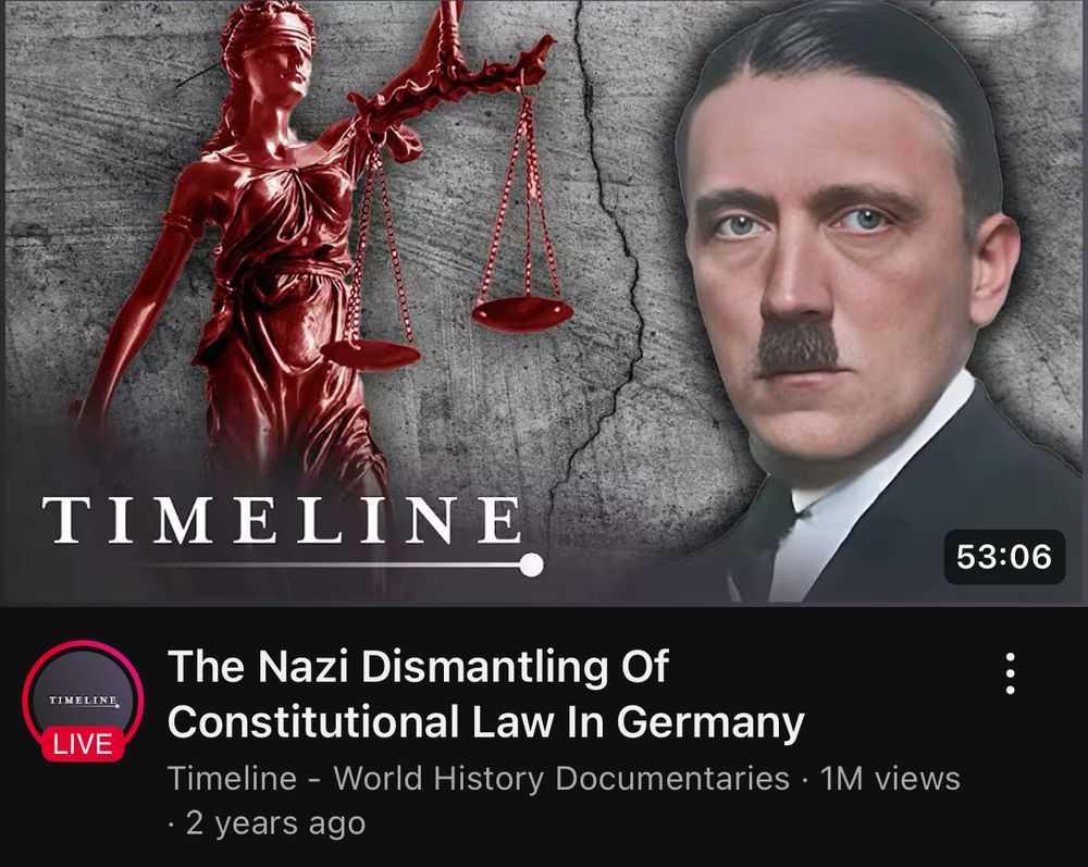 A screenshot of a young be video thumbnail: “The Nazi Dismantling Of Constitutional Law In Germany” by Timeline - World History Documentaries.