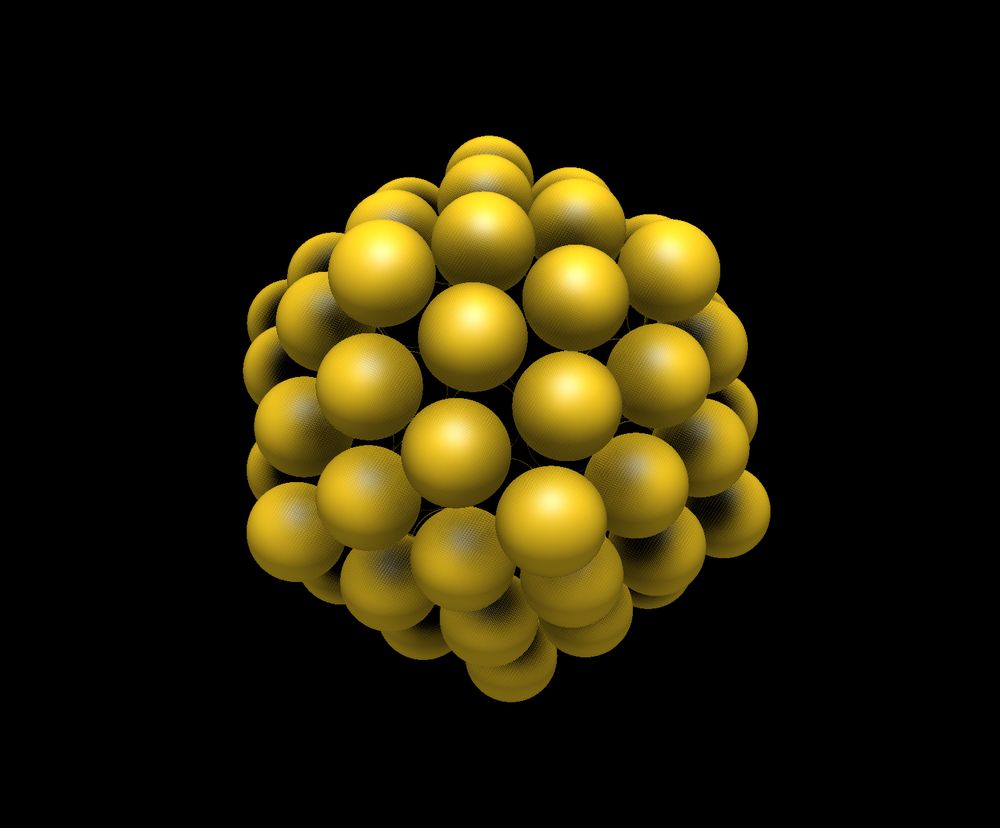 Image of gold nanoparticle showing real-time shadows on atom spheres