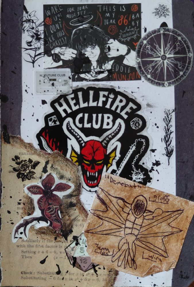 Eddie Munson's journal page for a hellfire campaign, but it appears to have creature blood spattered on it!!