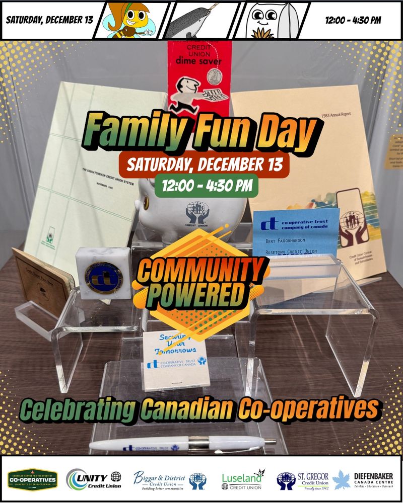 🎉𝘾𝙤𝙢𝙢𝙪𝙣𝙞𝙩𝙮 𝙋𝙤𝙬𝙚𝙧𝙚𝙙: 𝘾𝙚𝙡𝙚𝙗𝙧𝙖𝙩𝙞𝙣𝙜 𝘾𝙖𝙣𝙖𝙙𝙞𝙖𝙣 𝘾𝙤-𝙤𝙥𝙚𝙧𝙖𝙩𝙞𝙫𝙚𝙨 Family Fun Day Saturday, Dec 13, 12-4:30
Diefenbaker Canada Centre in Saskatoon! Free fun for the whole family—snacks, games, activities, and more! Powered by SK credit unions: Unity, Biggar, Luseland, & St. Gregor. #yxeevents #iyc2025 #coopyear