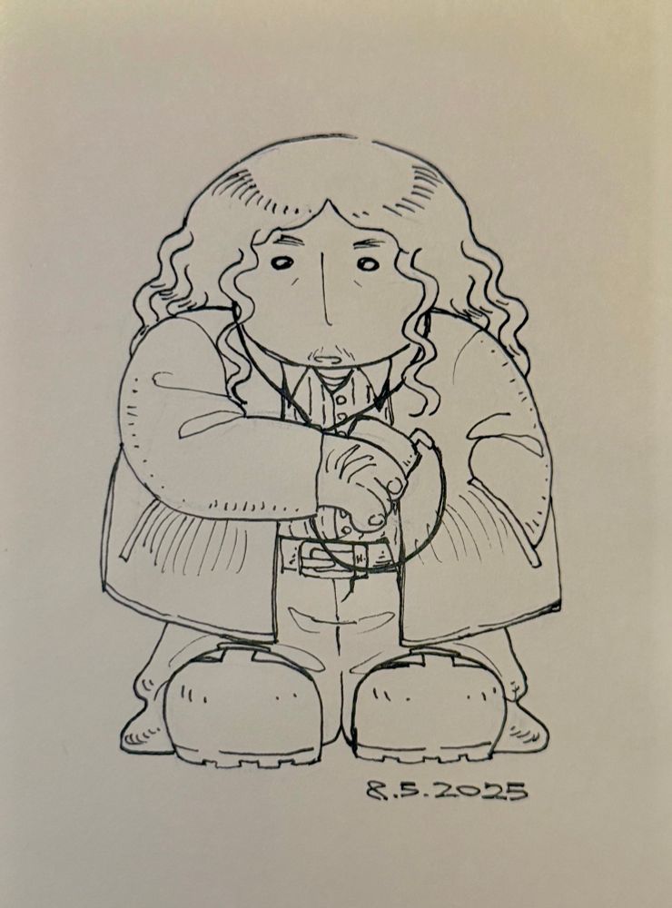 ink drawing of me holding an ipod