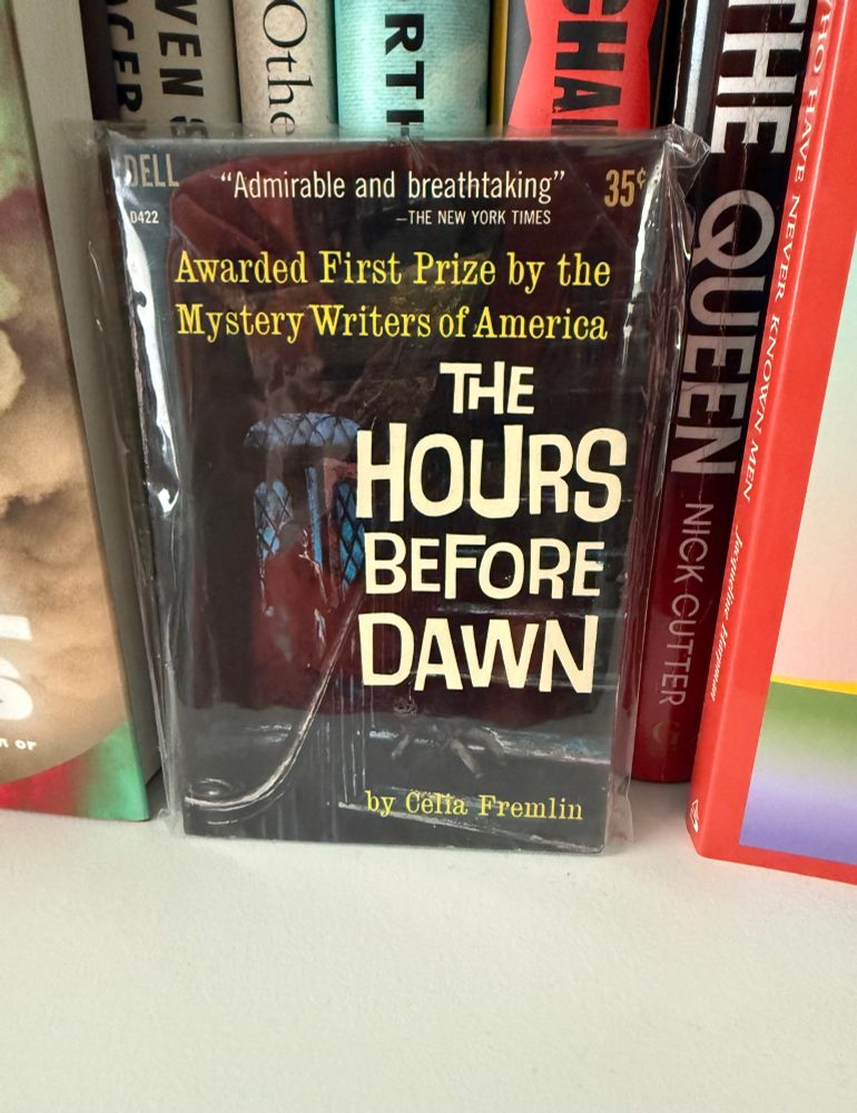 Celia Fremlin’s 1960 Edgar award-winning mystery novel The Hours Before Dawn. The title is in a sort of scooby doo-esque Spooky Sans.