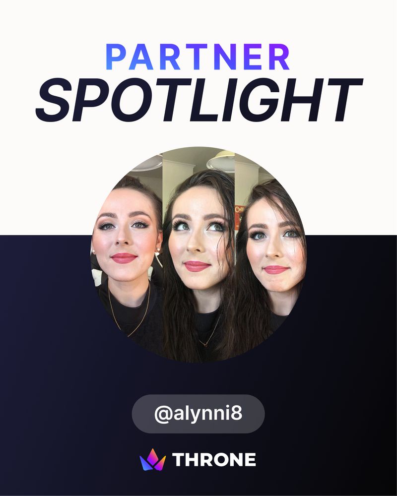 Partner spotlight post with purple gradient on bottom and white on top showcasing @alynni8