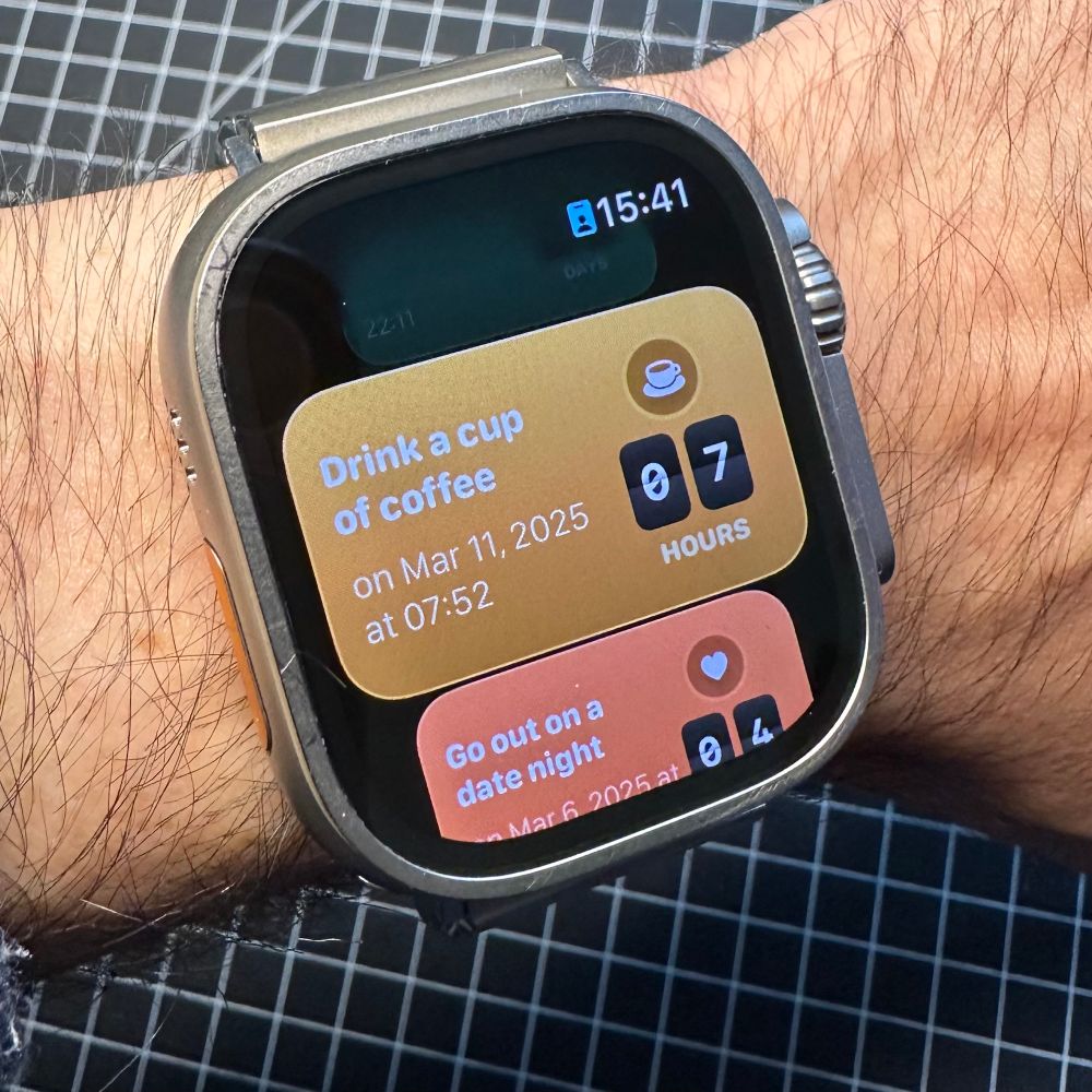Long Ago Apple Watch app showing the full list of tracked activities 