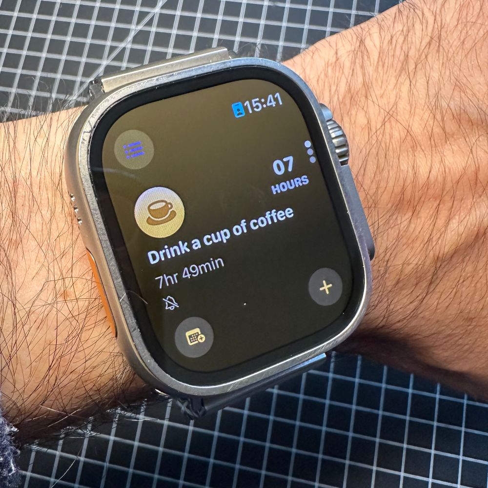 Long Ago Apple Watch app showing the when I last drank a cup of coffee