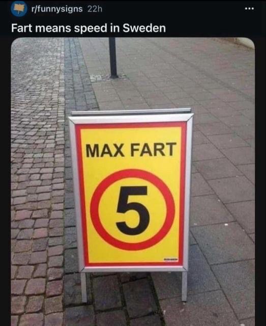 Swedish road sign reading:

MAX FART
5