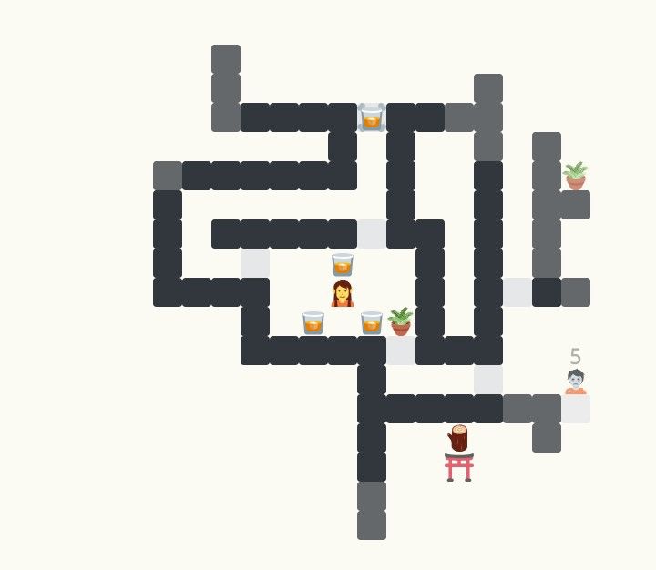 Pantallazo de Rogule, un juego de navegador donde las mazmorras y sus habitantes son representados con emojis.
Hay un numero preocupante de vasos de whisky desperdigados por los pasillos de la mazmorra