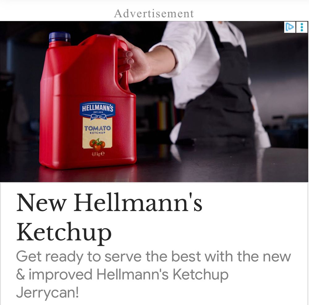 advert recommending you buy a jerrycan full of hellmann’s ketchup 
