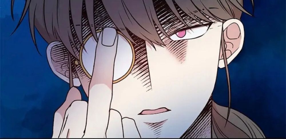 Illustration of man fixing his monocle with his middle finger