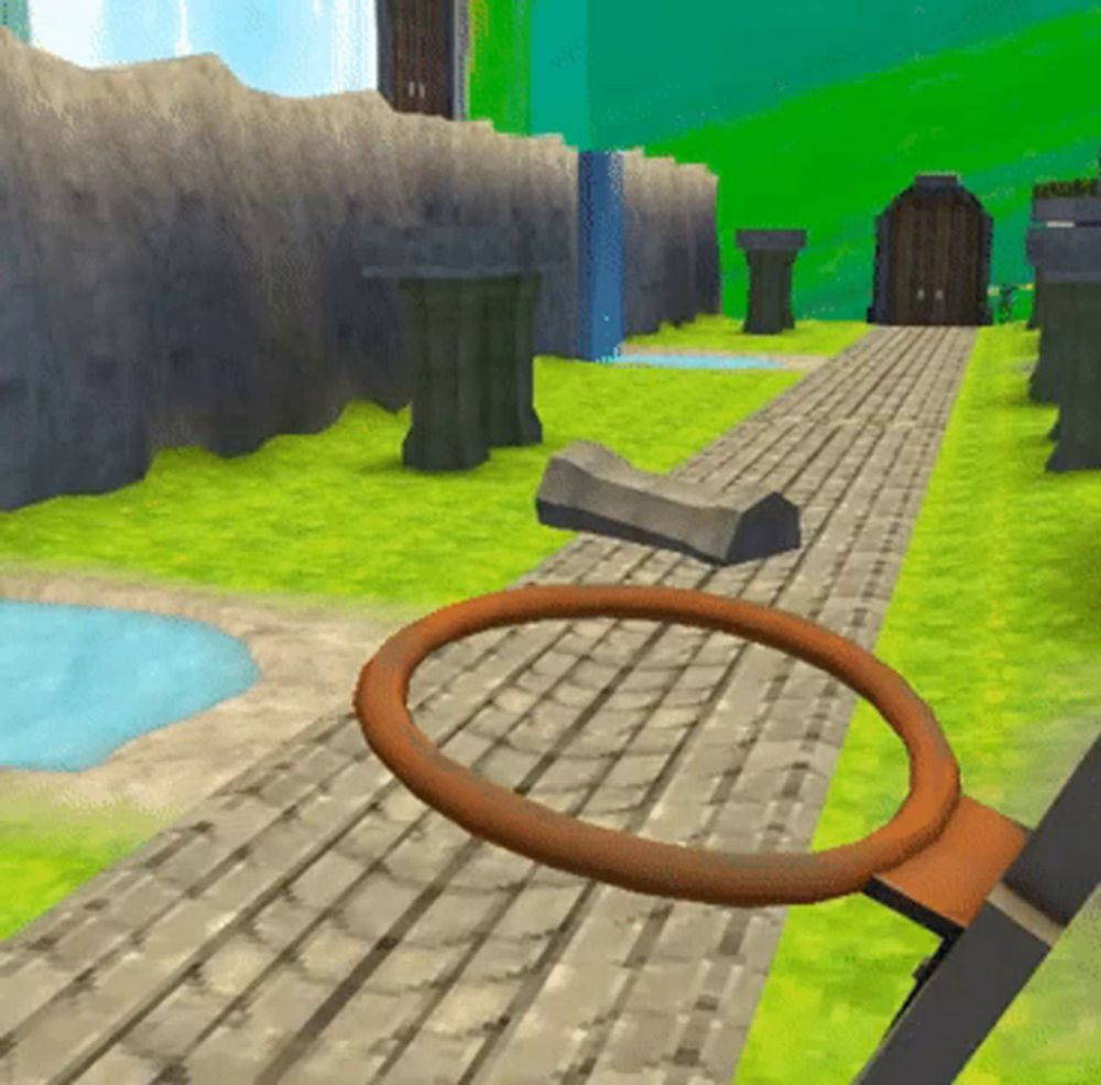 a basketball hoop is on a brick walkway in a video game