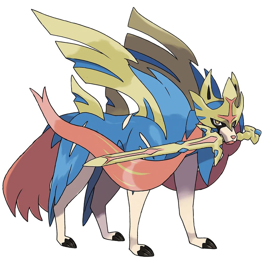 zacian, the legendary pokemon that is a big wolf with a fancy sword in their mouth