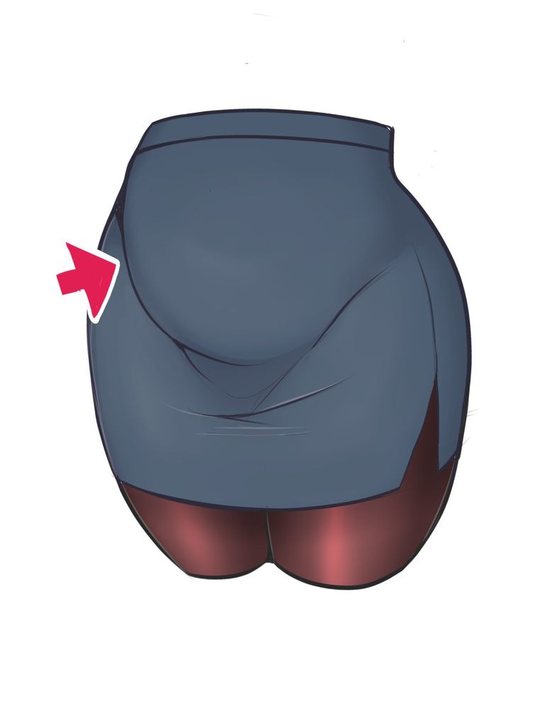chubby lady tummy in a high-waisted pencil skirt