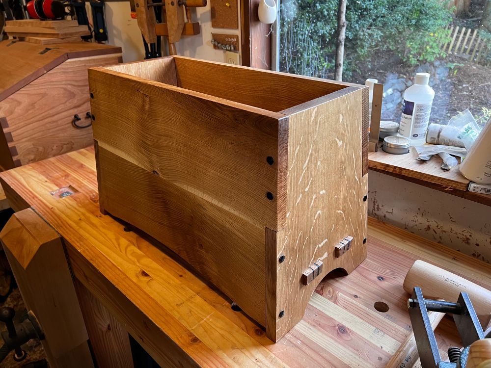 Small wooden chest on a workbench