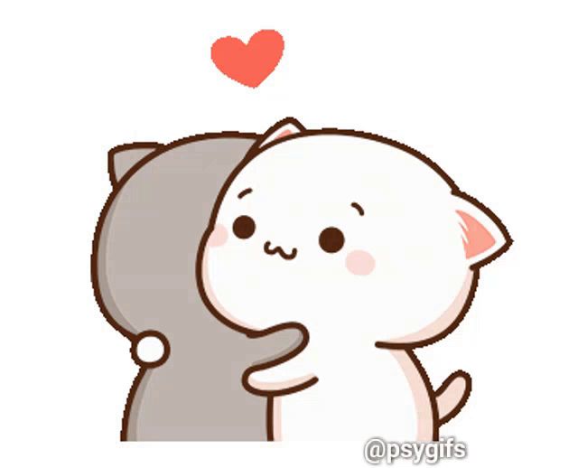 two cartoon cats hugging with a heart above them