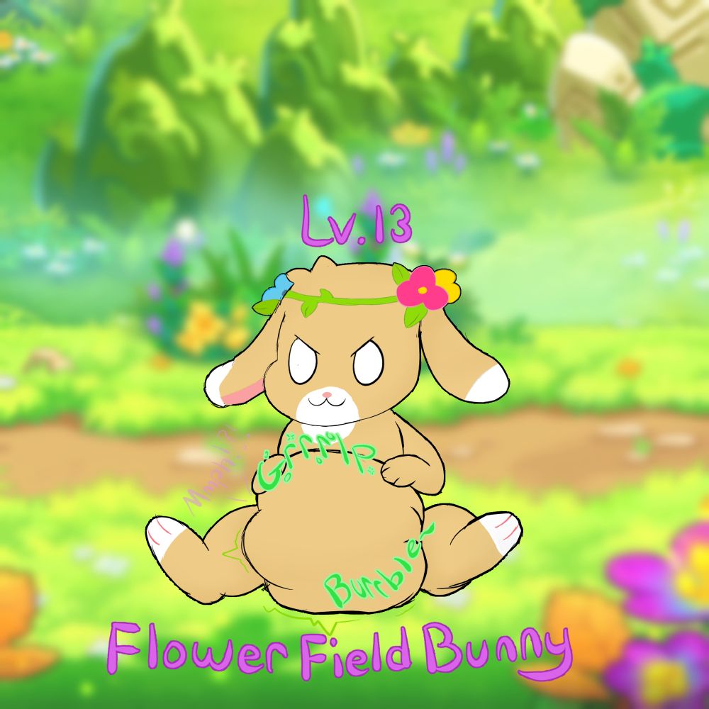 A Flower Field Bunny (maplestory) about to get its first kill.