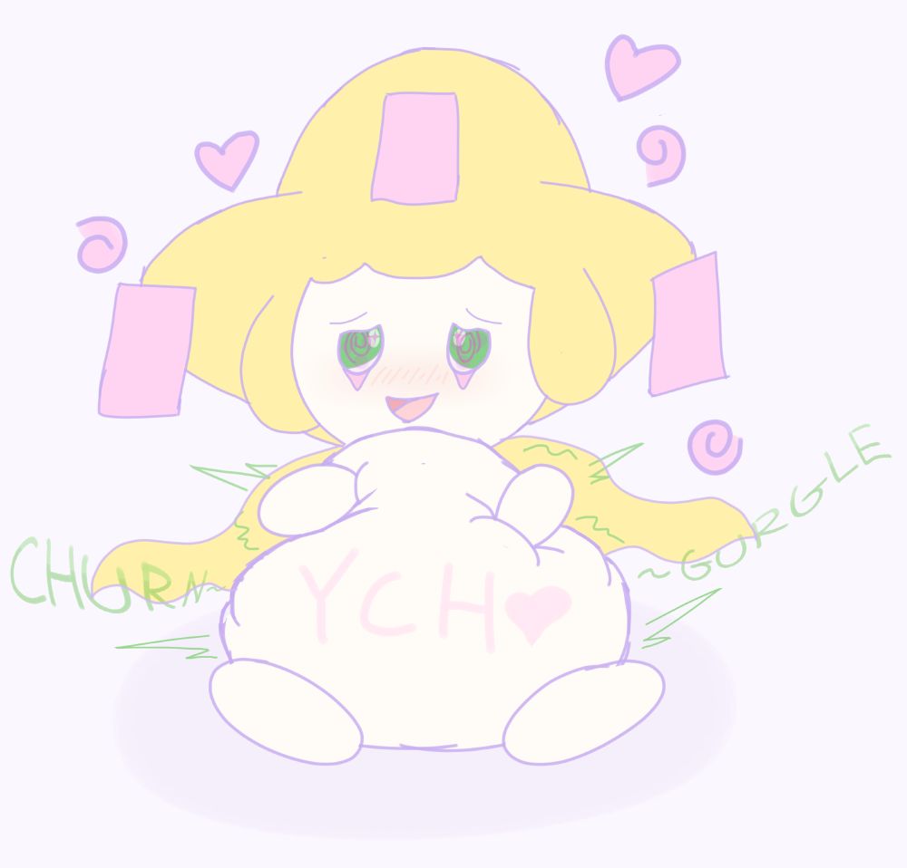 Slep (jirachi) lovingly rubbing her tummy full of who knows what.