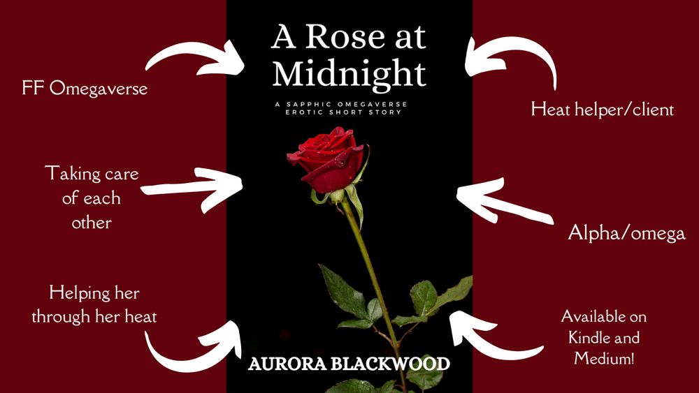 Tropes in "A Rose at Midnight" by Aurora Blackwood: FF omegaverse, taking care of each other, helping her through her heat, heat helper/client, alpha/omega. Available on Kindle and Medium!