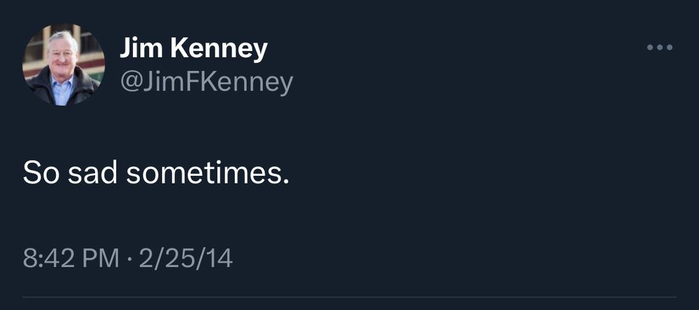 Jim Kenney @JimFKenney
So sad sometimes.
8:42 PM • 2/25/14