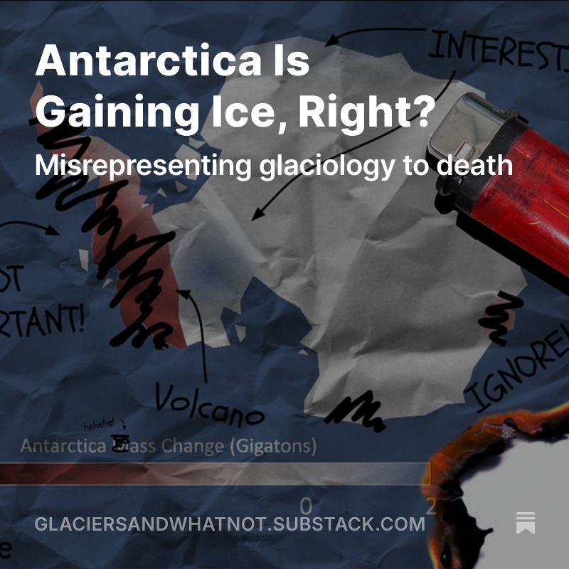 Title card for my article, "Antarctica is Gaining Ice, Right?: Misrepresenting glaciolgy to death."