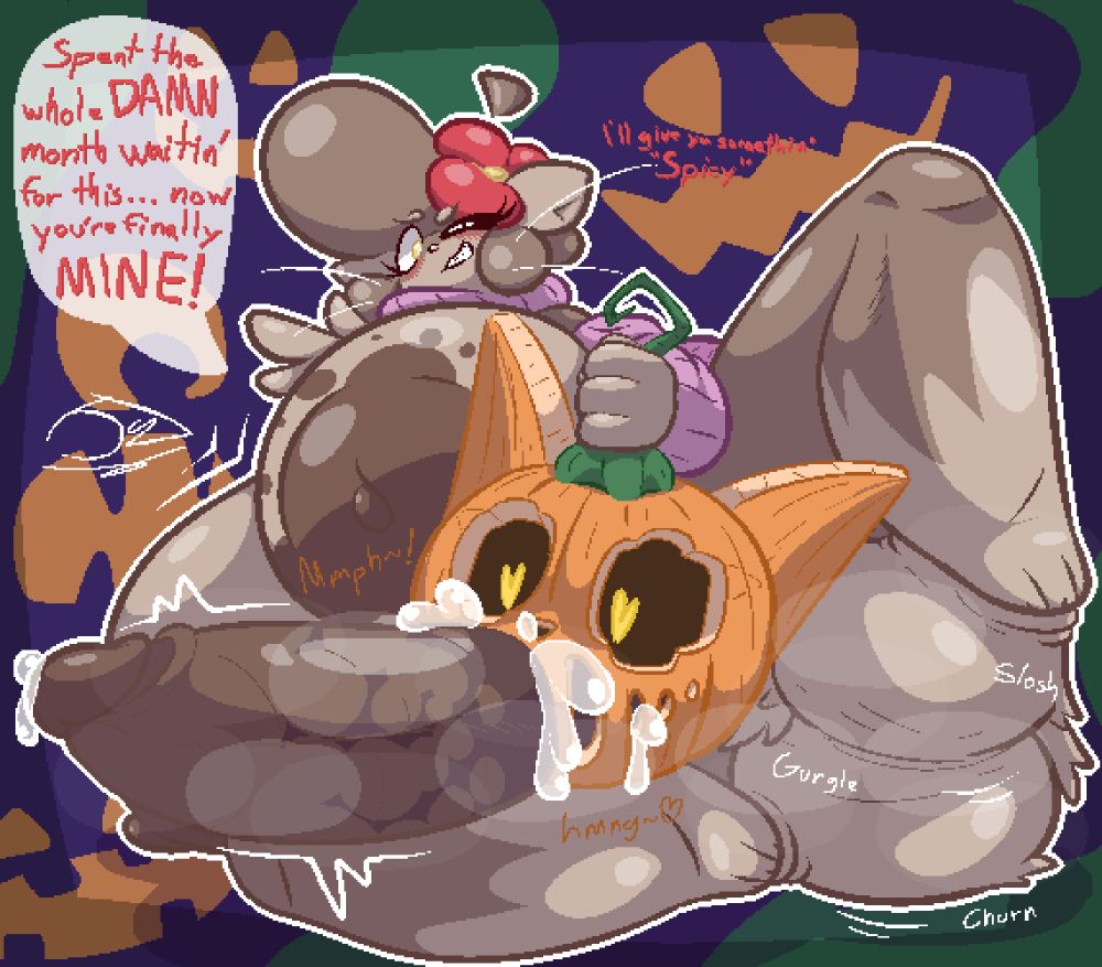 Charlie the ferret fucking Spice from fortnite's jack o lantern head.