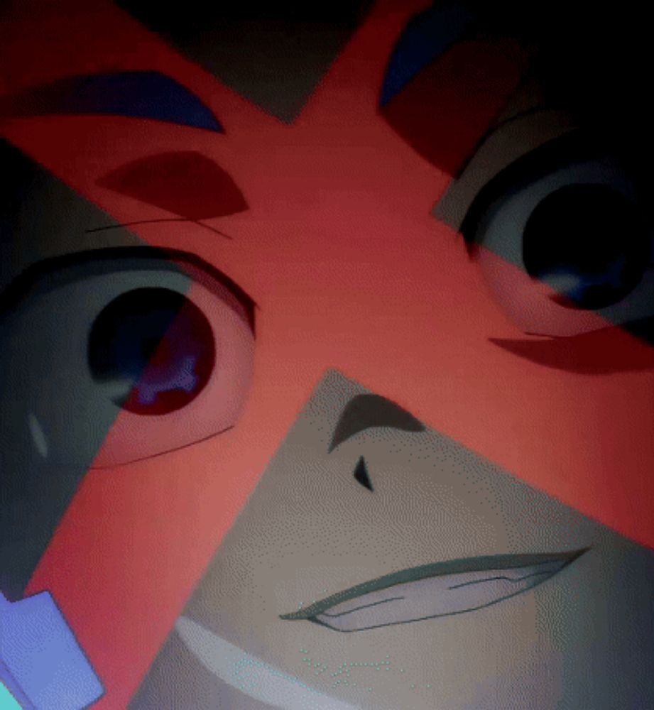 a close up of a cartoon character 's face with a red star in the background