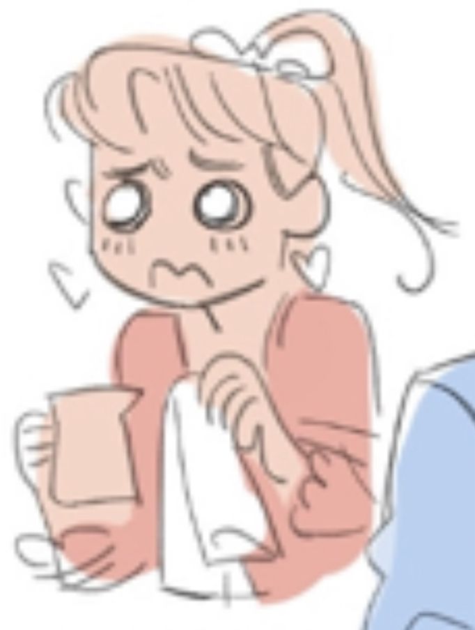 cropped image of sad, teary-eyed Galinda behind the counter from page 3 of crowwkui’s comic