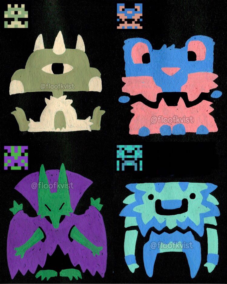 randomized sprites and my interpretations of them. they’re all kinda abstract in a way, dunno how to describe them ._. sorry