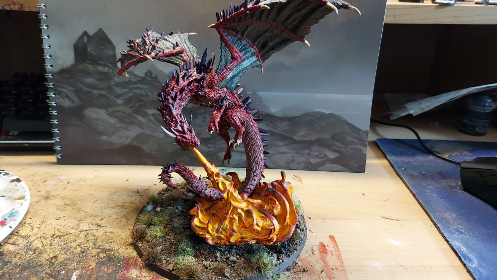 Fire breathing red dragon