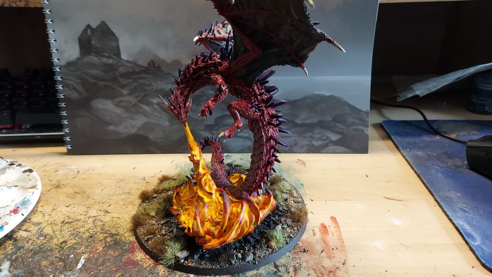 Fire breathing red dragon