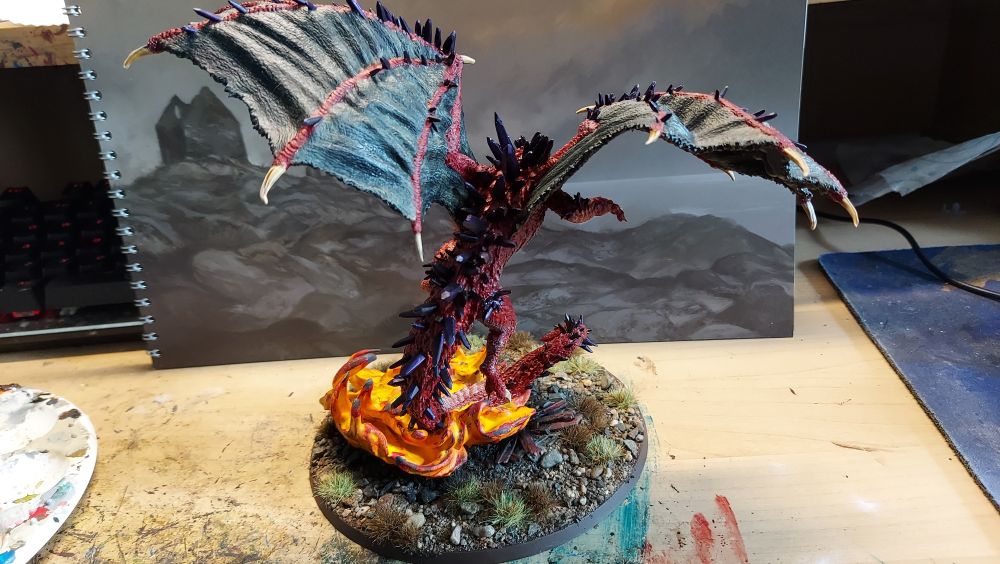 Fire breathing red dragon