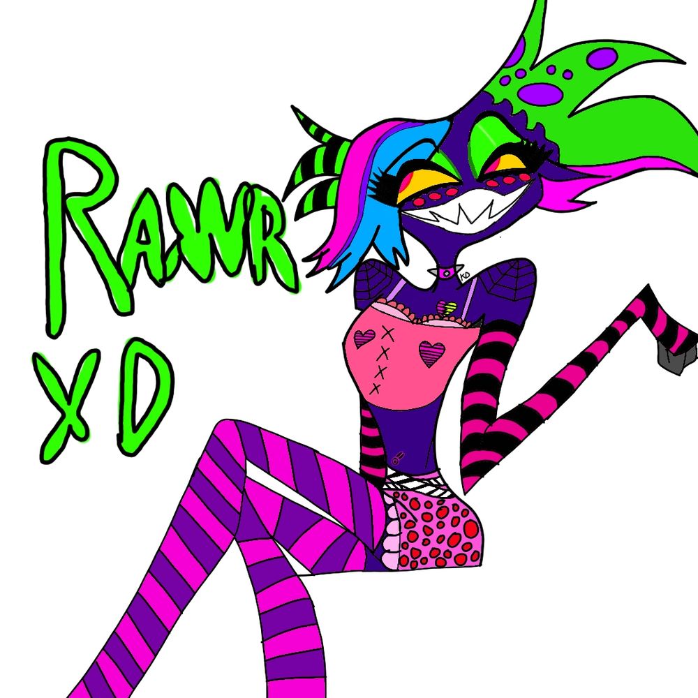 A female spider demon in the style of Vivziepop AKA Vivienne Medrano.