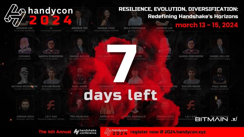 📅 The countdown continues...only 7️⃣ days left until #HandyCon2024 R.E.D!

Be part of the revolution where innovation meets decentralization. Together, we're shaping the future of the internet!

Register now @
2024.handycon.xyz