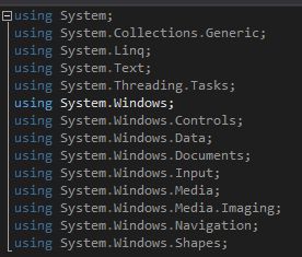auto-generated using block in a windows presentation framework app. there are like 14 usings and only one of them is actually used (System.Windows)