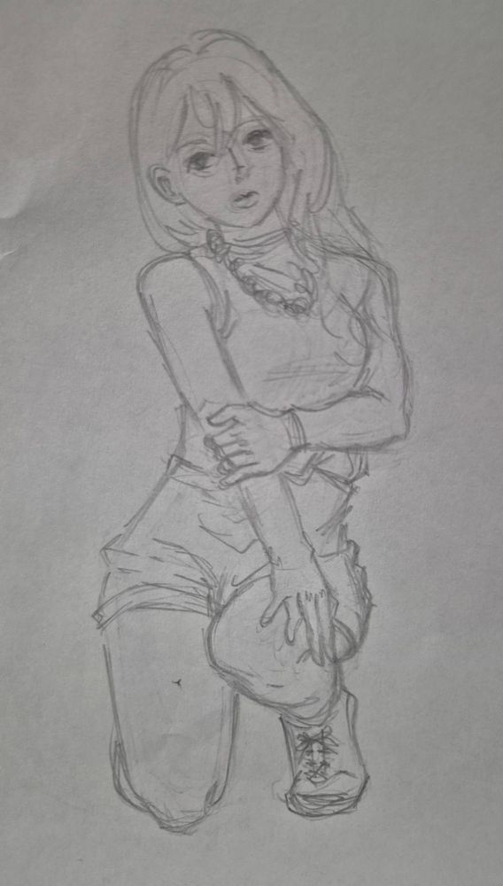 Sketch of blonde cosplayer posing