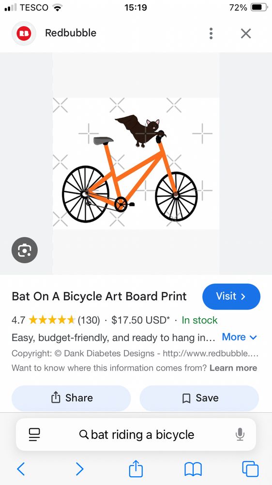 Bat on a bicycle (board print available from red bubble) 