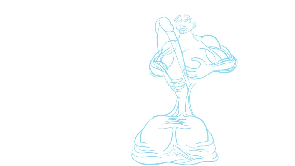 A work in progress sketch of Melissa, the Amazonian futanari, masturbating on the floor in the communal shower with Jessica, the chounyuu busty nerd girl, in the background washing one of her gigantic breasts. Melissa is seen cupping one breast in her left hand, and using the other to stroke her massive shaft. Her cock is very girthy, with her veins being easily visible, and a copious thick amount of foreskin completely covers the glans of the penis, with the foreskin hangong down off the tip. Her hyper testicles roll across the floor, with layered ball/scrotum skin bunched up underneath. Her thick muscular legs and thicc thighs are spread wide to give her package space to breath. She is very muscular, and is looking up with instatiable lust as she imagines ungodly scenarios in her head. Her red hair flows down her face and head as the shower's water runs down her face.