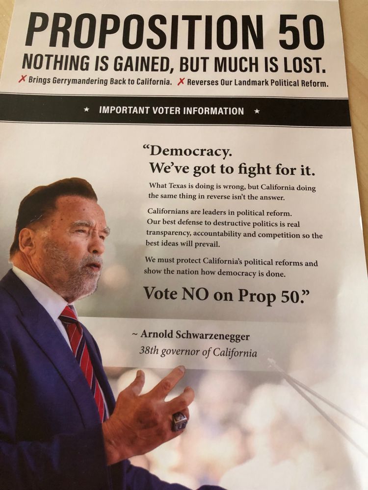 A “vote no” of prop 50 piece of shit mail from Arnold Schwarzenegger 