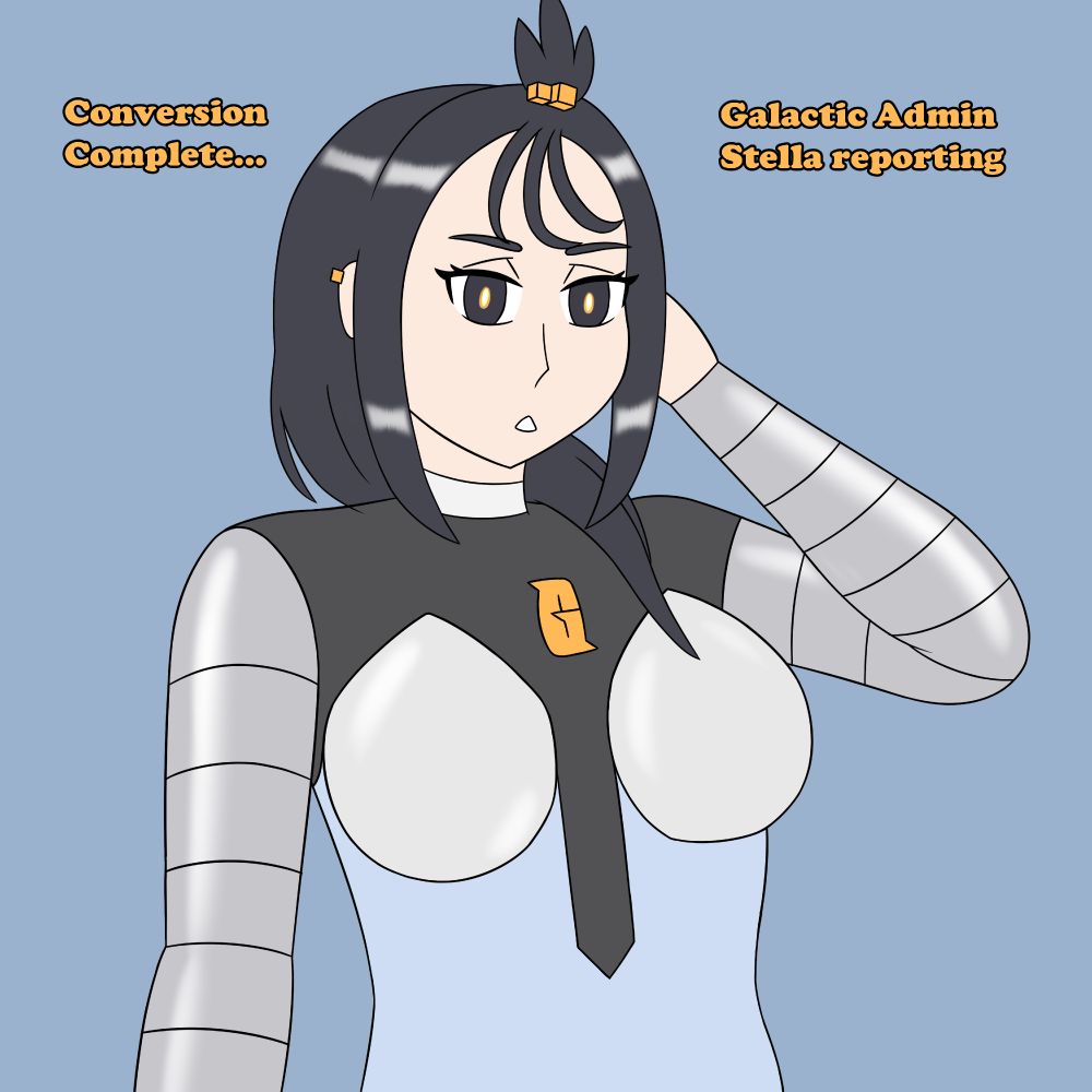Lida now converted to Galactice Admin Stella stands emotionless as she receives her next orders. 