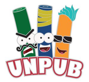 The three mascots, Grudle, Bludle, and Mac, over the Unpub name