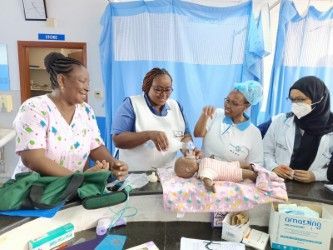 A team of health-care workers receives training in neonatal care in Kenya.

Credit: NEST360-Kenya team