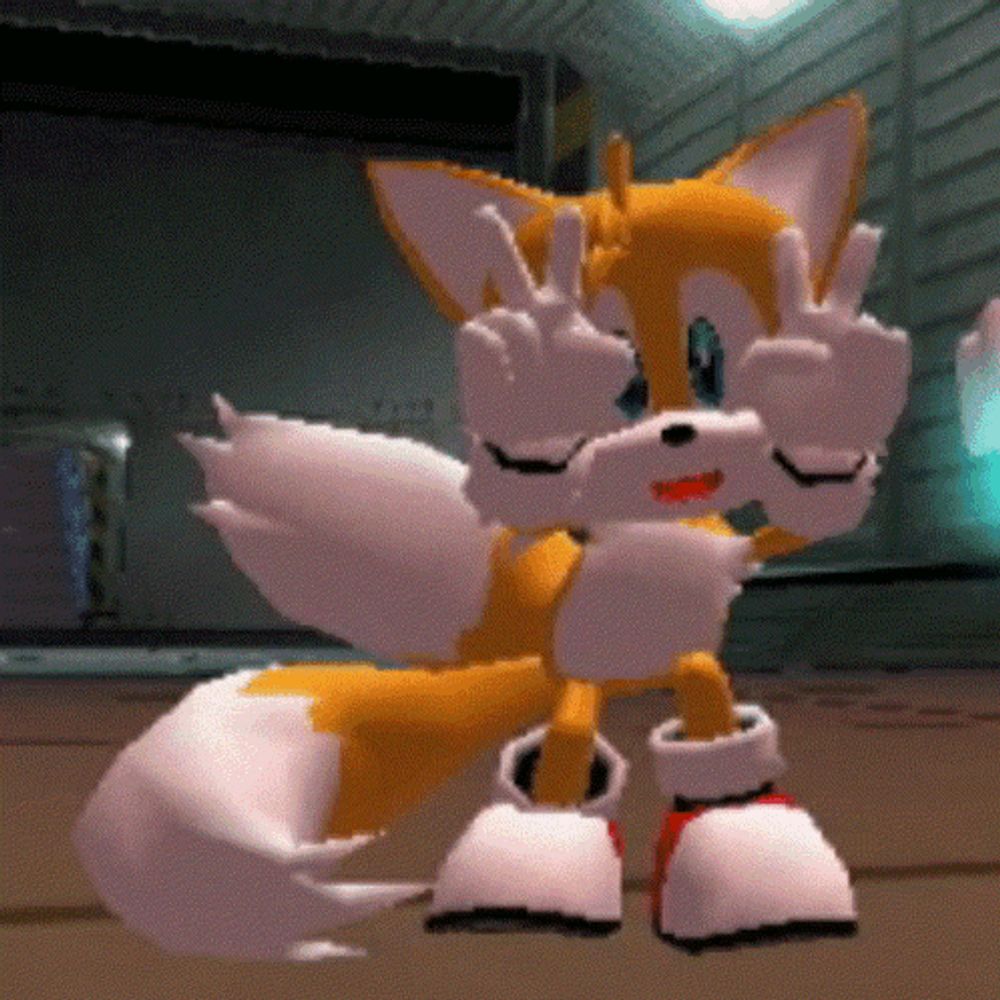 a cartoon fox giving the middle finger in a video game